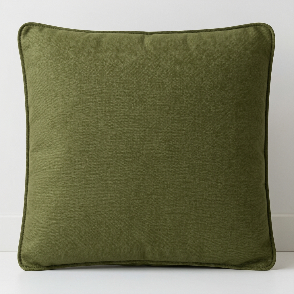 Almohadón decorativo cuadrado color verde oliva con cierre invisible