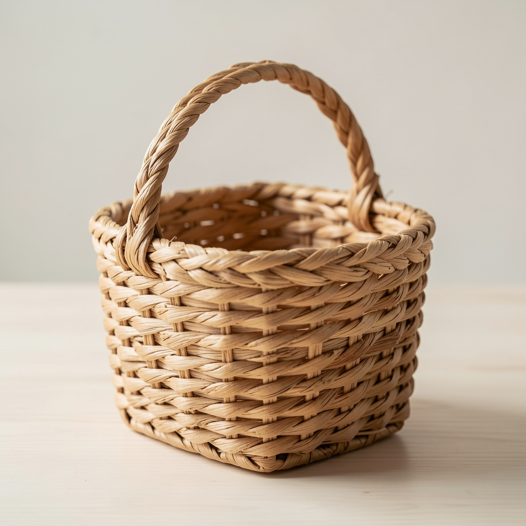 Cesta de almacenamiento pequeña tejida en tono natural con asa