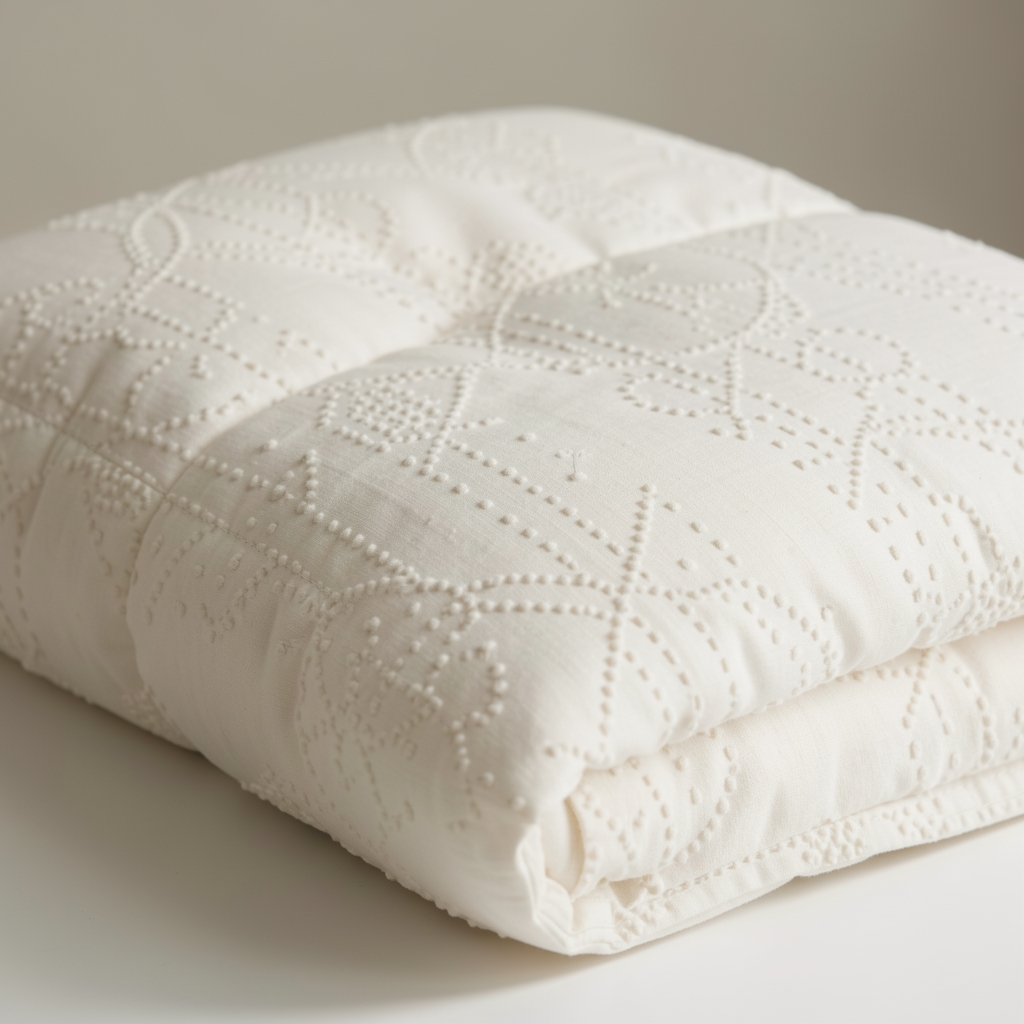 Cubrecama de algodón en blanco hueso con textura pespunte decorativo