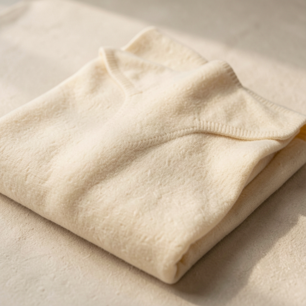 Manta de algodón orgánico en color crema con textura suave