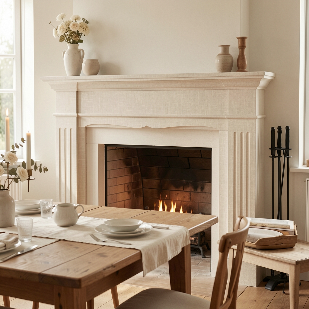 Mantel de lino para mesa de comedor en color marfil natural