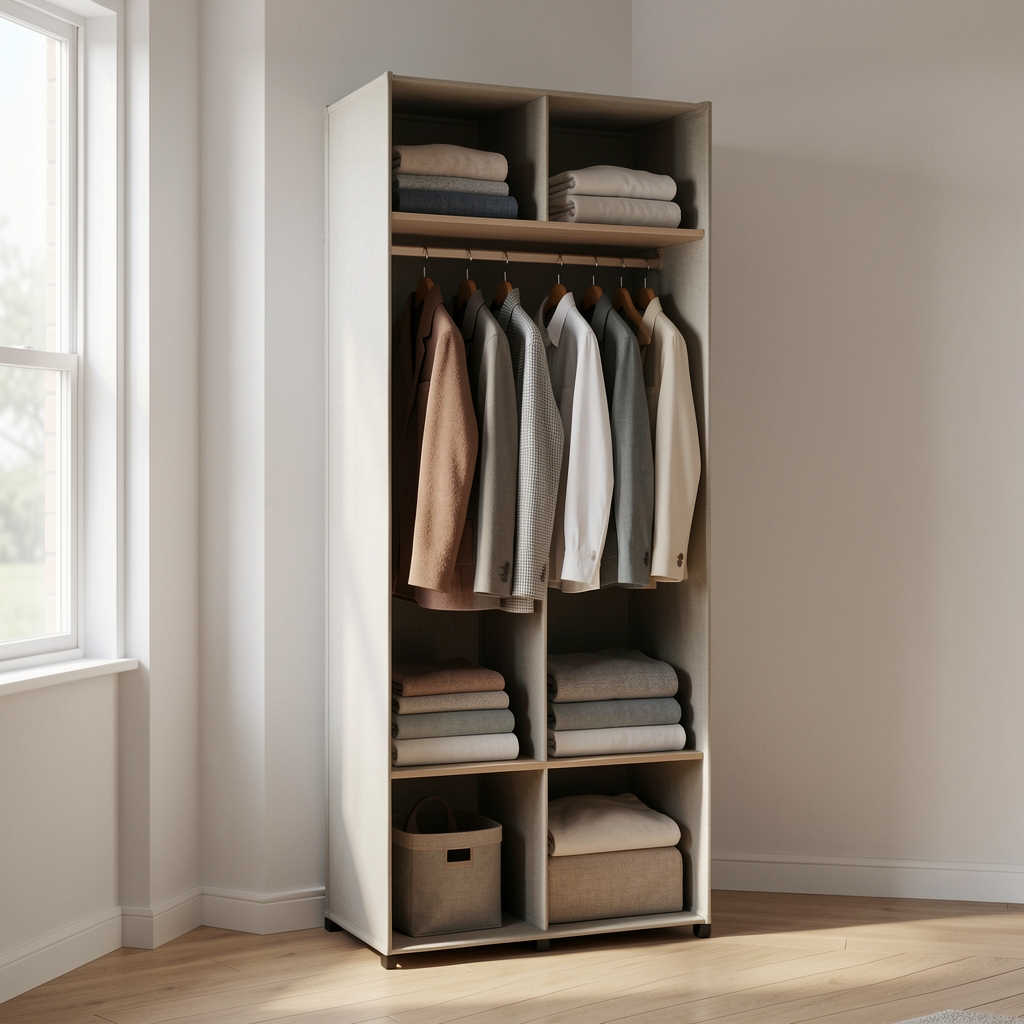 Organizador textil vertical con compartimientos para guardarropas