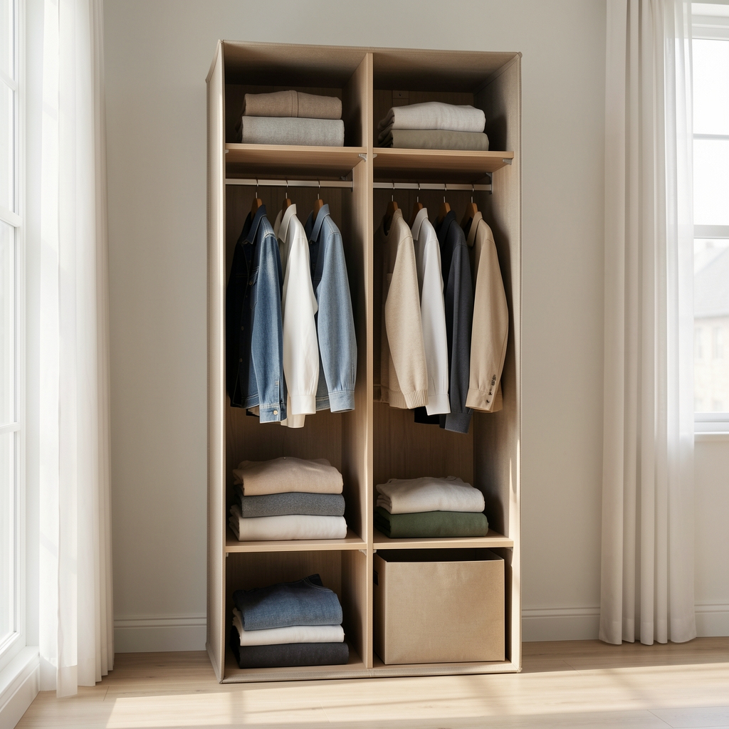 Organizador textil vertical para guardarropas con divisiones